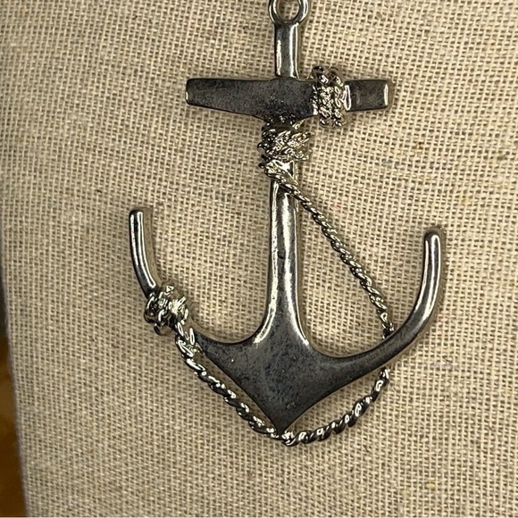 SILVER ANCHOR NECKLACE RETRO NAUTICAL PINUP WOMENS PENDANT - Picture 2 of 8